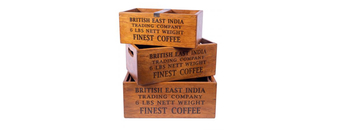 Set of 3 Large Vintage Boxes - British East India Finest Coffee